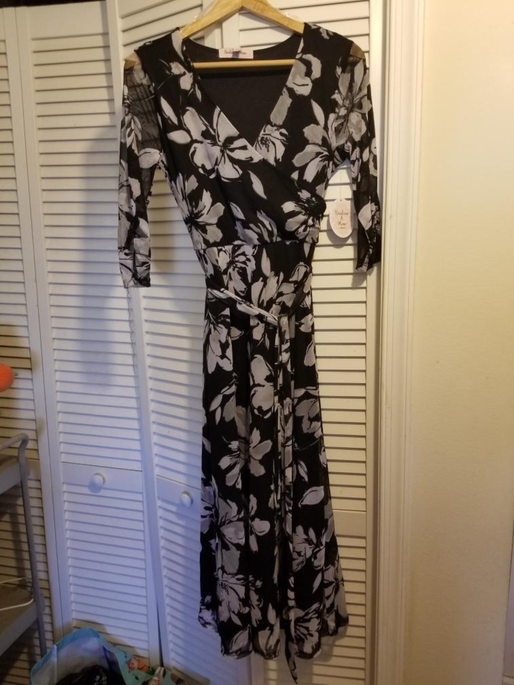 Harlow & Rose Petite Floral Sheer Mesh Faux Wrap Dress SZ PS